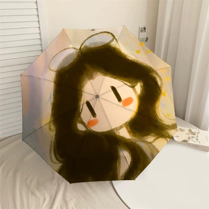 Charming Cartoon Girl with Bowknot - Umbrella Design for Outdoor Adventures, Auto-Opening Protection, Lightweight and Durable Travel Accessory 184