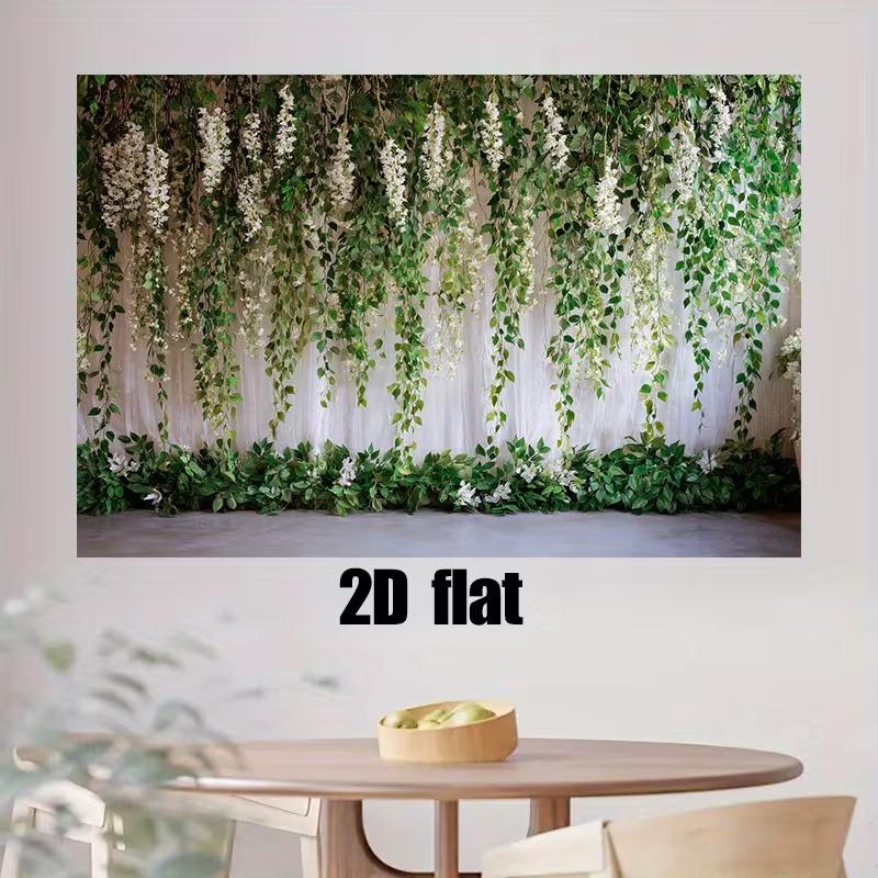 2D Floral Wisteria Wall Backdrop with Green Leaves Party Photography Background Cloth