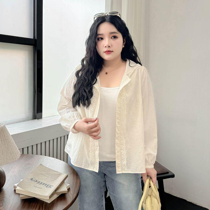 

Plus size women clothing [Fresh Sun Protection Shirt] UPF50 + Lace Stitching Lightweight Hood Loose Sun-Protective Clothing Outerwear Meters apricot 8xl