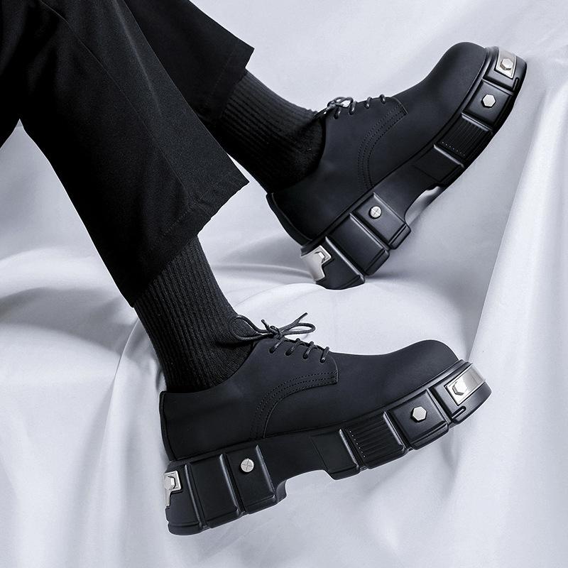 Niche platform carbon black iron head punk derby shoes men's premium matte round head shoes high street big head shoes 22977-R