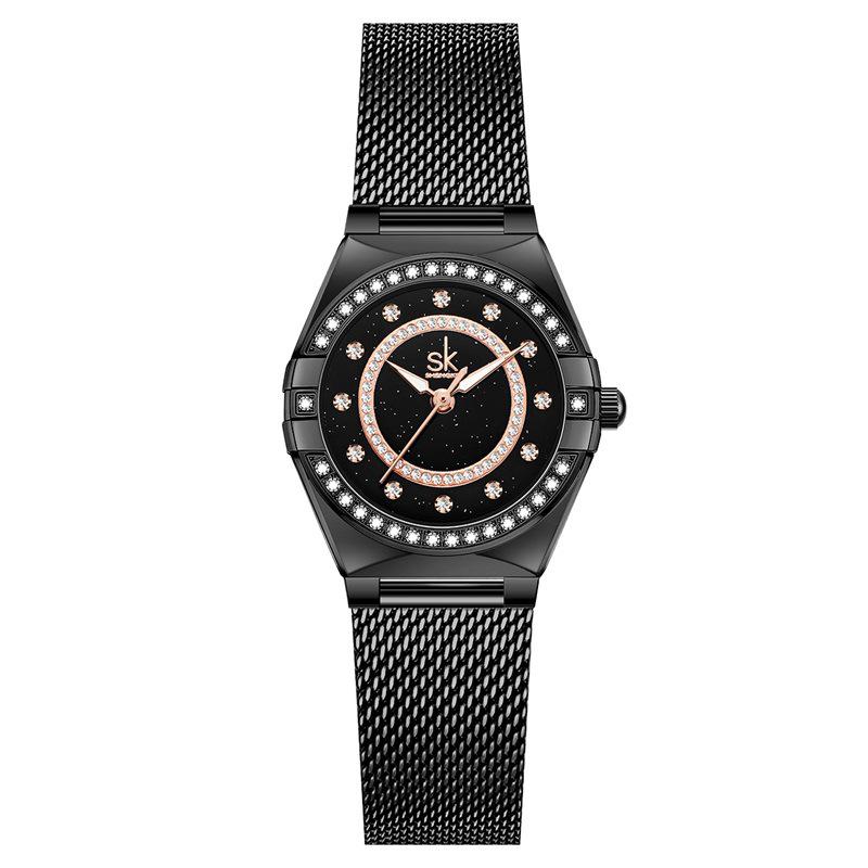 SK Women s Vintage Starry Sky Diamond Quartz Watch with Genuine Cowhide Strap