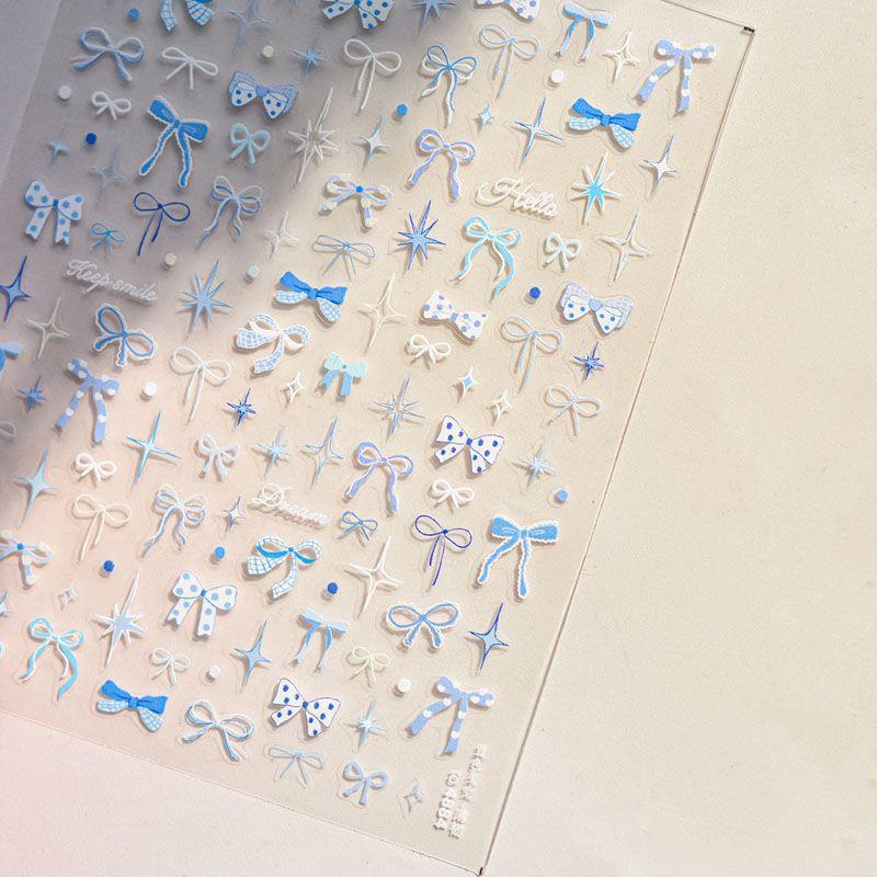 

Asterism Bows Nail Sticker Relief 5D 3D Internet Celebrity Ins Japanese Style XINGX Nail Sticker Decorations Blue Star Bows 4884