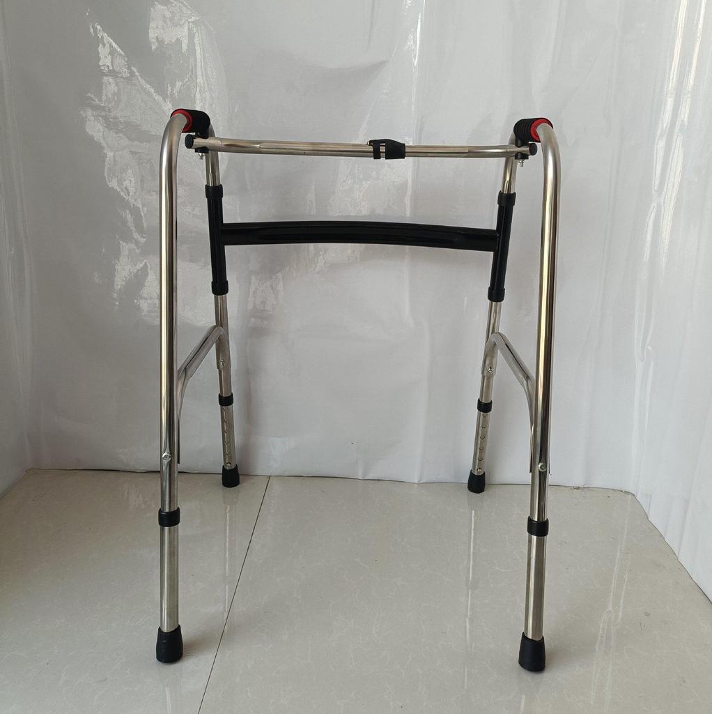 Foldable Stainless Steel Walker with Seat for Elderly - Outdoor, Pushable, Four-Wheel Cane