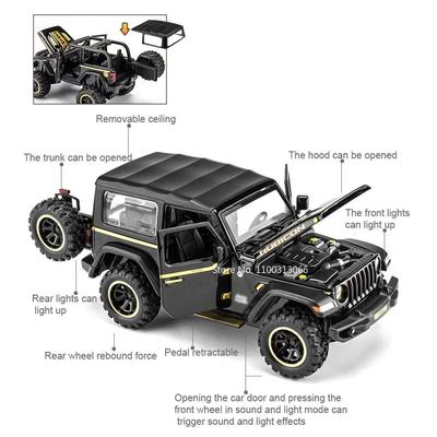 1:32 Wrangler Rubicon Models Toys Cars Alloy Miniature Police Car Vehicle Model Light Sound Off-road Car for Child Birthday Gift