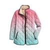 Ladies' Gradient Printed Stand Up Collar Pleated Cotton Long Sleeved Buttoned Cotton Jacket