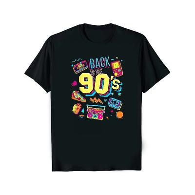 Vintage 90S Graphic T-Shirt For Men & Women - Casual Summer Tee With Streetwear Design, Round Neck Short Sleeve Knit Fabric, Black With Colorful 90S