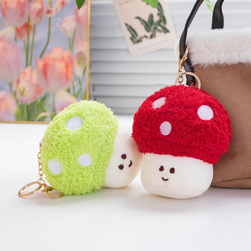 10CM Cute Small Mushroom Plush Toy Creative Stuffed Pendant Doll Colour Mushroom Keychain For Kids Girls Holiday Gifts Bag Decor