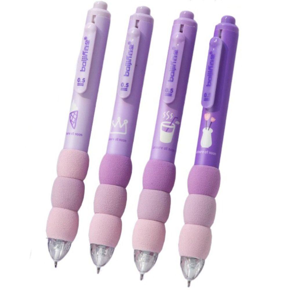 

4 шт. Шариковая ручка Черная Нажимная ручка Коричневый медведь Каваий Пишущие ручки Каваий Гелевые ручки Гелевая ручка Школа фиолетовый