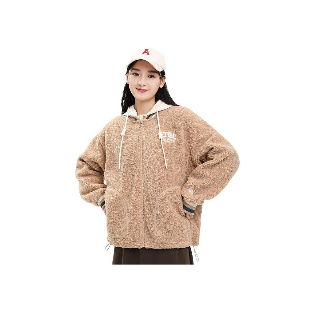 Anta Lifestyle Series Letter Color Block Zipper Hooded Thick Jacket Women jackets Camel Milk-Tea 162348712-3