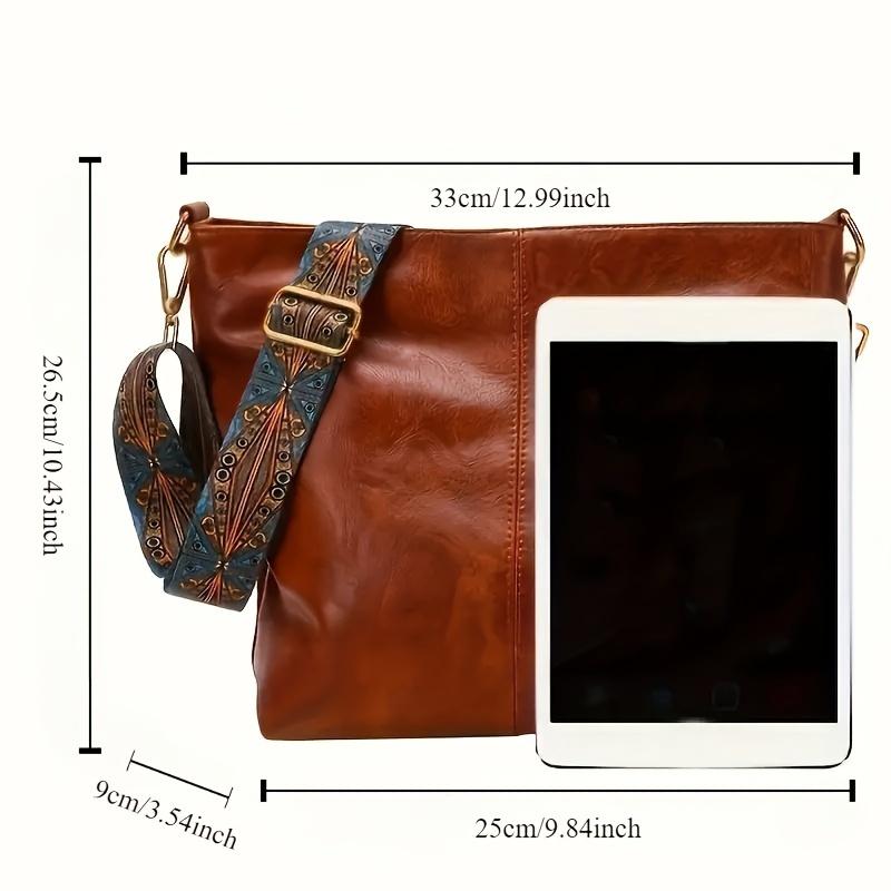 Boho Chic Faux Leather Shoulder Bag for Women Large Capacity Crossbody Tote with Vintage Wide Strap Casual Commuter Hand Bill