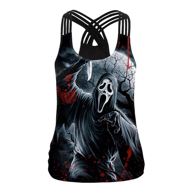 Halloween new, hot-selling skull print casual slim-fit sling vest