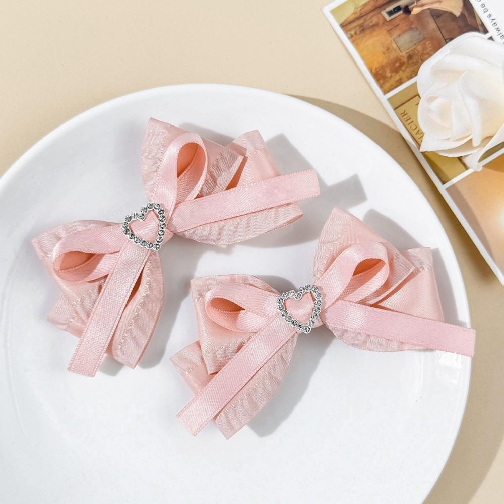 2pcs Heart Shaped Bow Hair Clip Sweet Rhinestone Double Ponytail Headwear Kawaii Lolita Cosplay Headdress Jk Uniform Hair Accessory