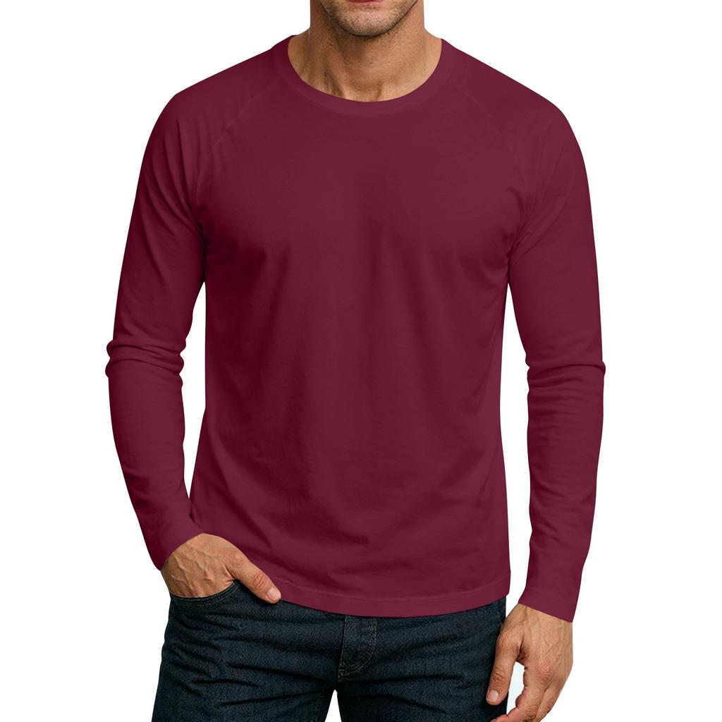 Men's Round Neck Plunger Long Sleeve T-Shirt Top