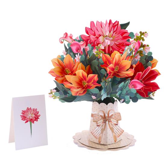 3D Pop-Up Blumenstrauß Grußkarte Sonnenblume Lilie Tulpe Nelke Blumenstrauß Karte für Muttertag Lehrertag Abschluss Jahrestag Geburtstag