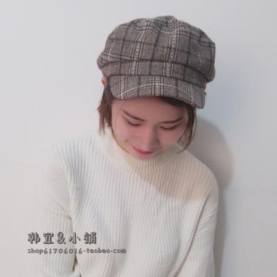 Literary and Retro Plaid Woolen Star Anise Hat Trendy Men and Women Autumn and Winter Warm Versatile Cap Painter Hat