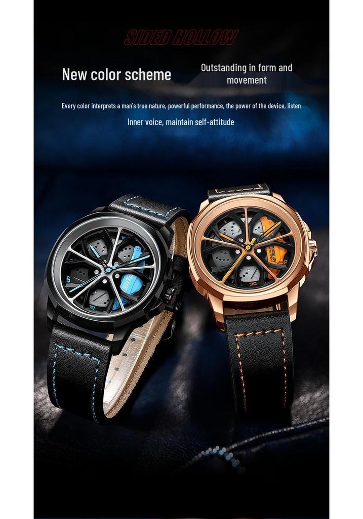 SVJ Men's Wheel Watch: Cross-border Bestseller with 3D Hollow Design & Car Mod Brake Caliper