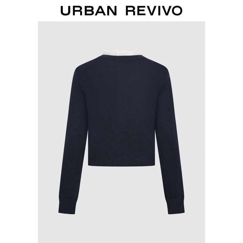 UR 2025 Winter Women's Color-Blocked Ruffle Knit Cardigan