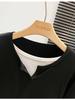 Color-block Women's Long-Sleeve Faux Two-Piece Slim Top for Spring, Autumn, and Winter