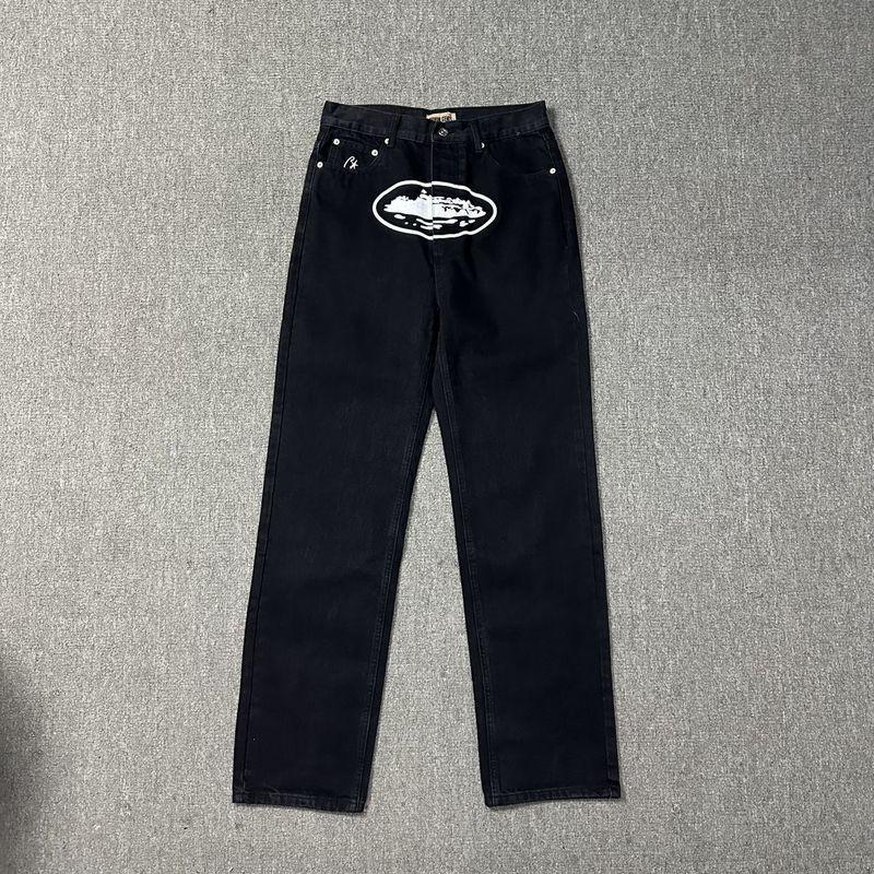Pantaloncini in denim Corteiz Alcatraz da uomo con stella ricamata, lavaggio vintage, taglio dritto, casual, vita media
