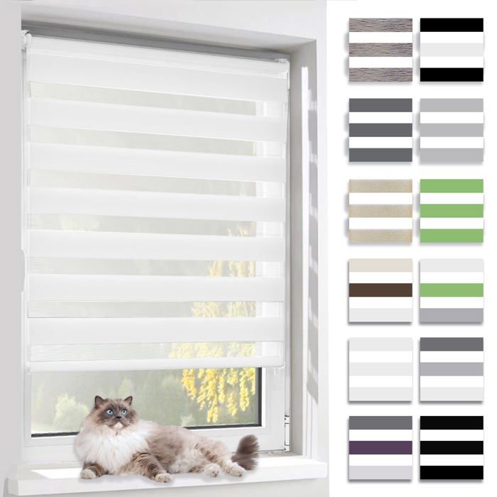 Store enrouleur jour/nuit double tissu blanc 70×150 cm - sans perçage, occultant, protège la vie privée