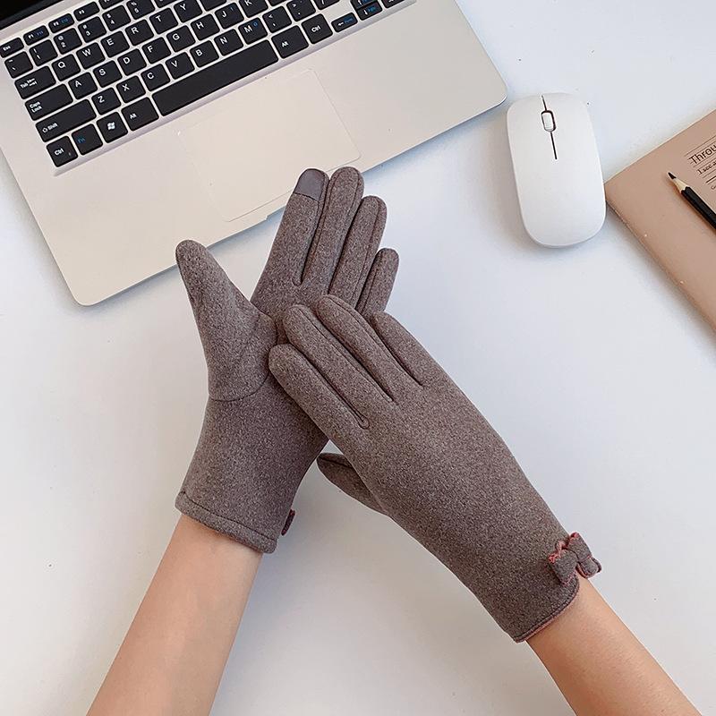 Derong women's touch screen gloves women's autumn and winter thermal gloves students Korean version cycling and driving thickened Practical Use
