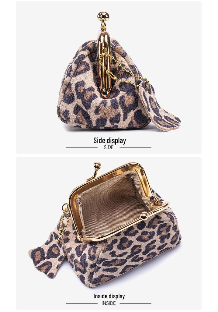 Genuine Leather Leopard Print Mini Coin Purse - Soft Cowhide Multifunctional Change Holder for Women