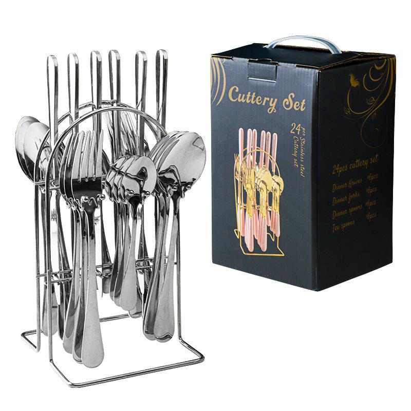 24 Gift Sets Spoon and Tea Spoon Stainless Steel Western Tableware Fork Simple Elegant 1010 Main Meal Knife Cutlery Set Kitchen