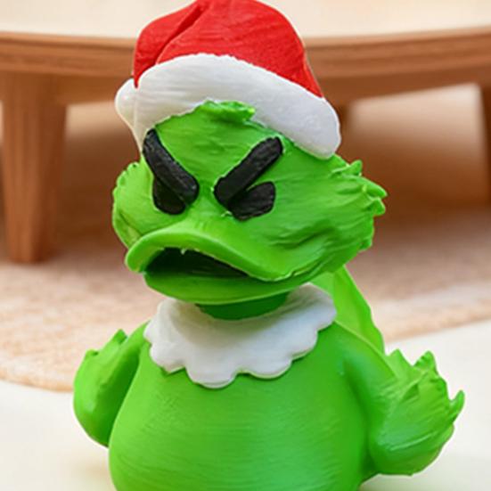 Mini Green Duck Figurine Collectible Christmas Duck Ornament Duck Figure Wearing Xmas Hat for Festival Party Table Shelf Decoration