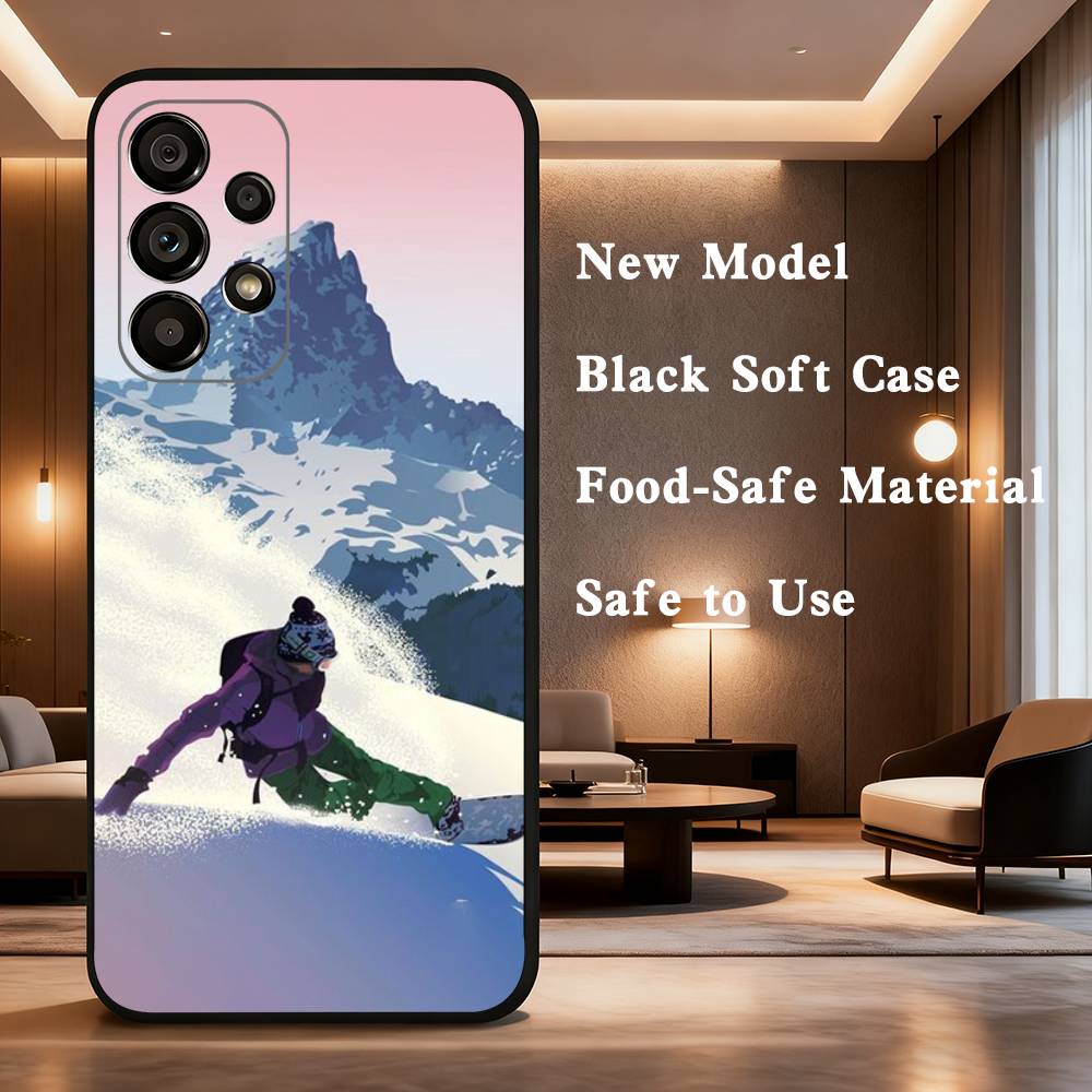 Sport Cartoon Snowboarding Case For Samsung Galaxy A73,52,71,53,32,72,41,J7,22,Note,31,8,9,Soft Black Silicone Cover