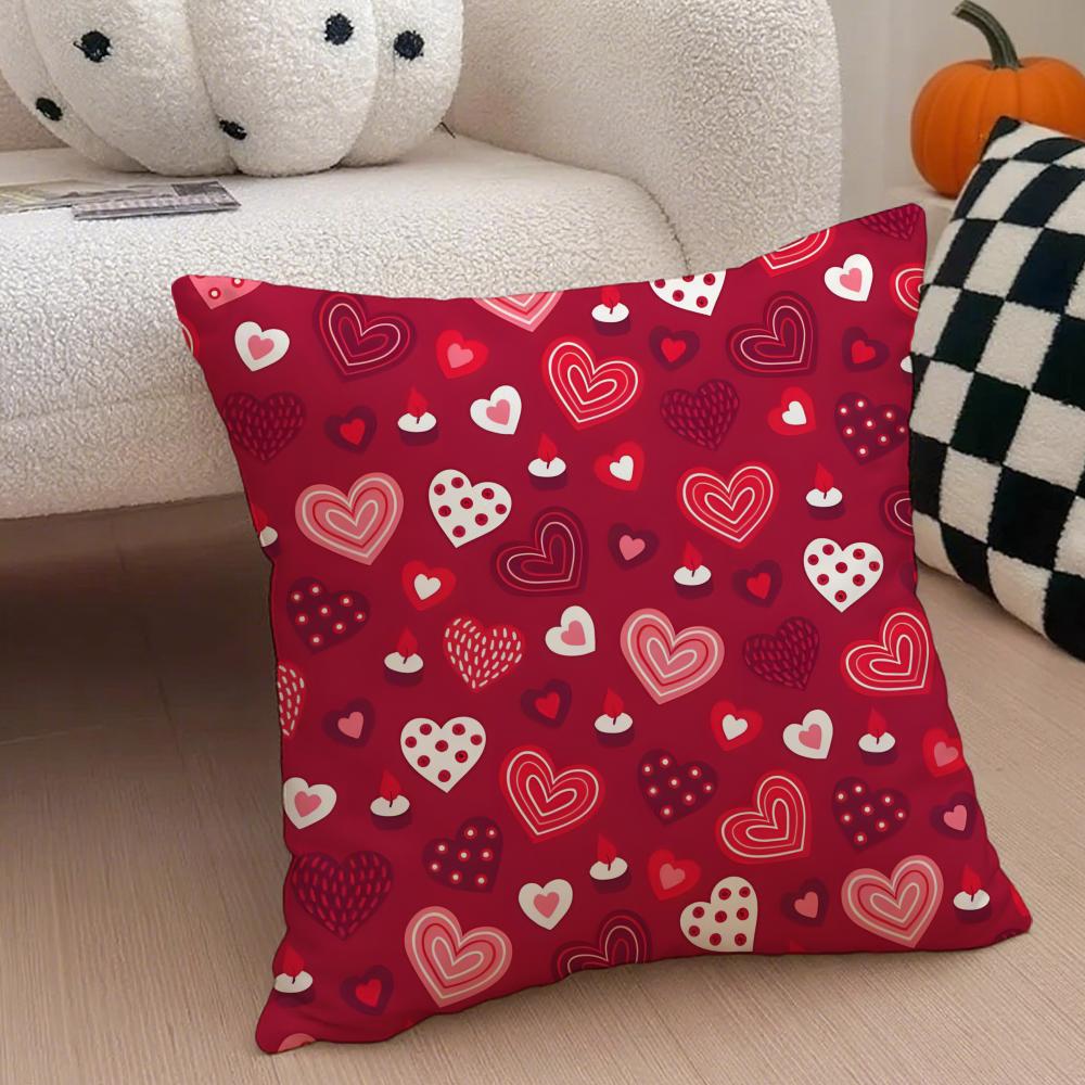 Valentines Day Gift with Heartshaped Pattern Cushion Cover Throw Pillow Cover Hidden Button Durable Polyester Chair Cushion
