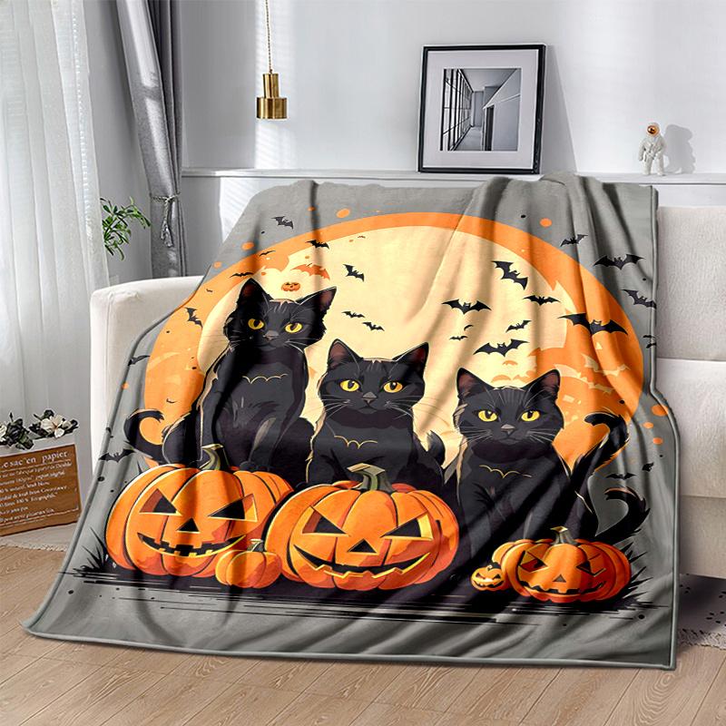 1pc Halloween Night Black Cats Blanket Softs, Warm Cozy Bedding Decorative Coverlet, Living Room, Travel, Camping, Car Blankets