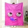 A Playful Pink Face with Big Eyes, Raised Eyebrows, and a Purple Tongue. for All Seasons Blanket Lunch Break Throw Gift