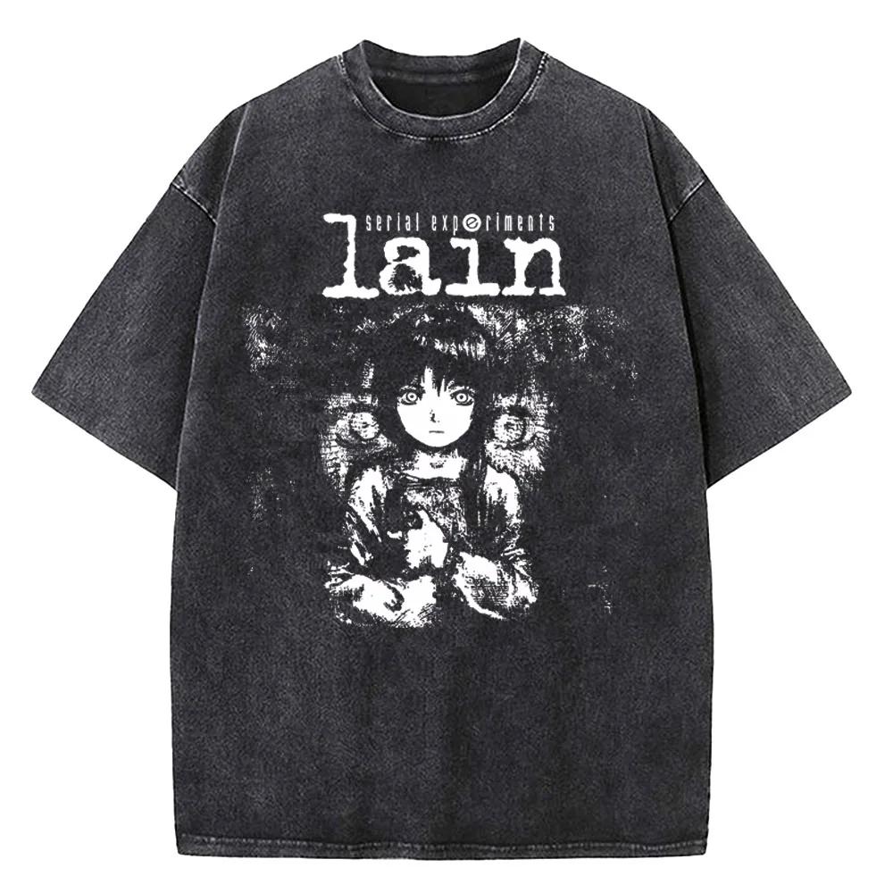 

Japanese Anime Serial ExperiUnisexts Lain Vintage Washed T Shirt Unisex High Quality Cotton Unisexga Short Sleeve Fashion T Shirt Women M