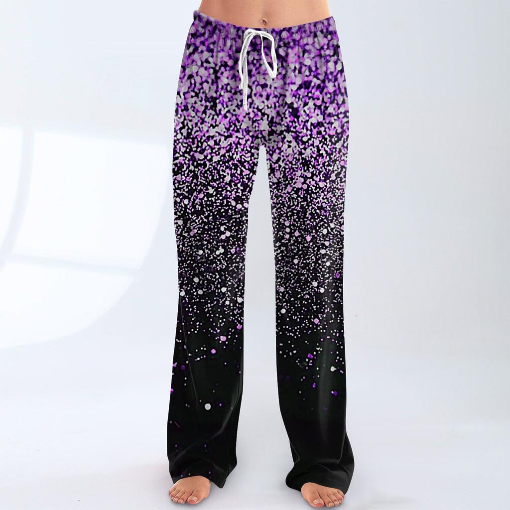 Damen Pyjamahose Nachtwäsche Lässige Hose mit Kordelzug und elastischer Taille Bequeme gerade lockere Yogahose