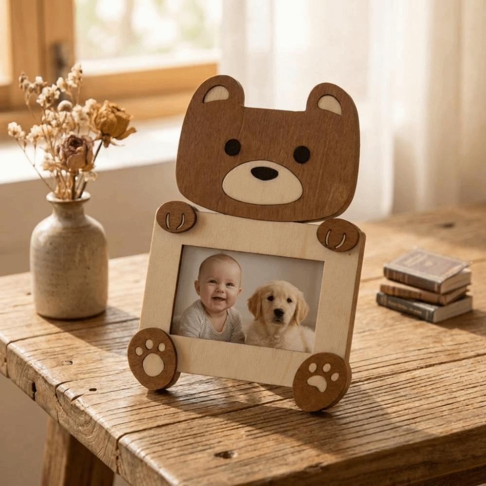 Photo Display Rack Cartoon Animal Shape Frame Cute Handmade Pet Keepsake Frame 2D Wooden Photo Frame Desktop Display