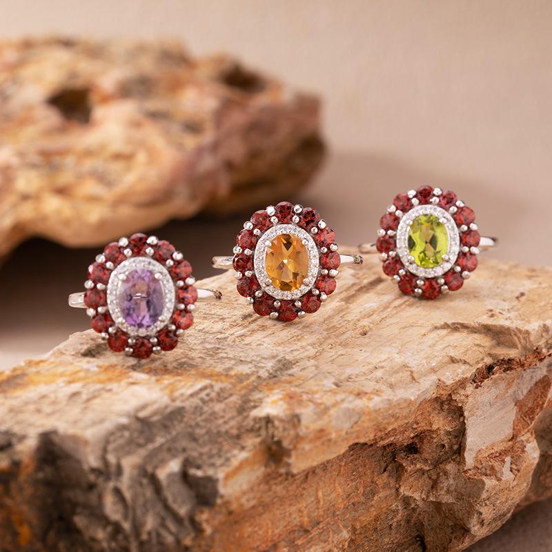 Natural Colored Jewelry Aquamarine Topaz Amethyst Citrine Stud Earrings S925 Silver Light Luxury High Sense