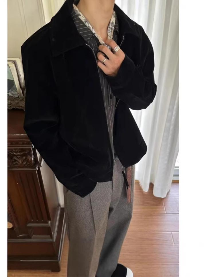 Αμερικανικό Δερμάτινο Μπουφάν Bomber από Σουέτ Ελαφιού: Unisex κοντό στυλ σε πολυτελές καφέ, ελαφρύ ρούχο εργασίας εμπνευσμένο από την Κορέα