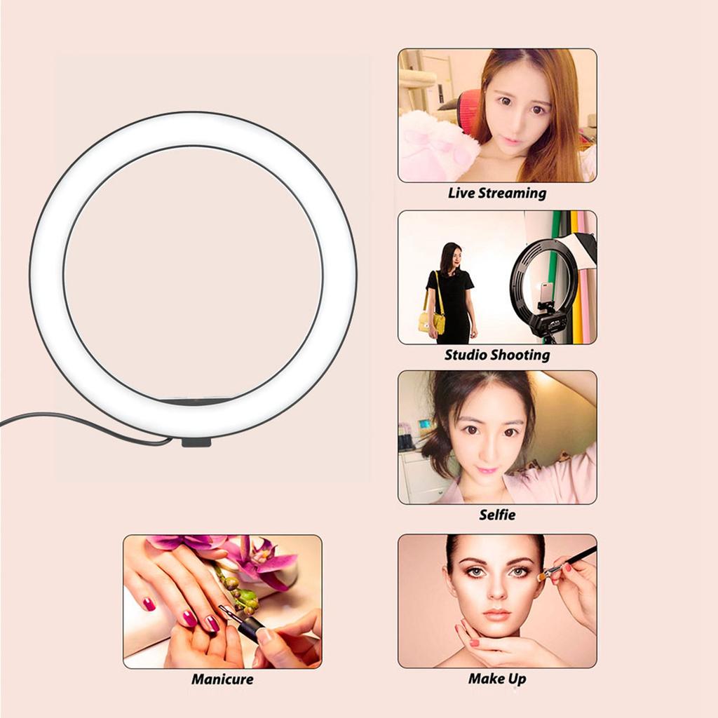 10 Inch 2400‑3000LM 12W LED Ring Light with Cell Phone Clamp Living Broadcast Selfie Fill Lamp