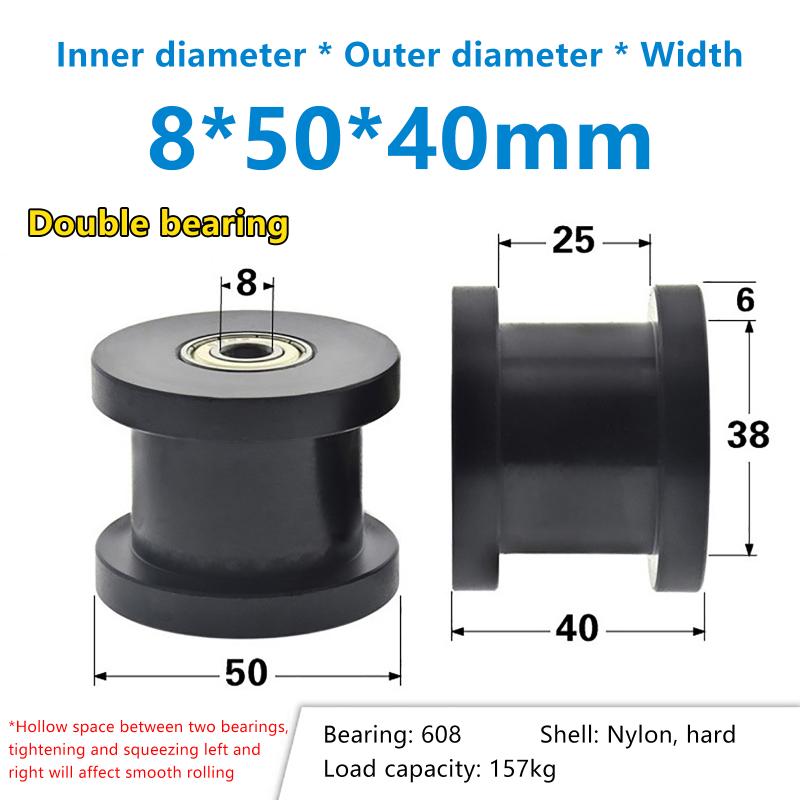Double Bearing H Groove Flat Bottom Groove Wheel Width 25 Nylon Roller Guide Wheel Moving Pulley H6/H8/H10*50*40