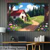 2D plane a small wooden house in a vibrant forest suitable for decorating for various party activities polyester fiber