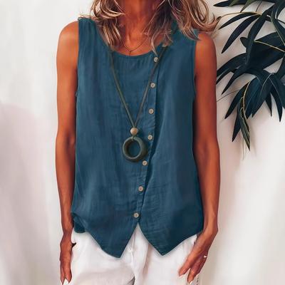 Women's Sleeveless Button Up Shirt, Side, Single Breasted, Loose Vest, Bohemian Style, Casual Top