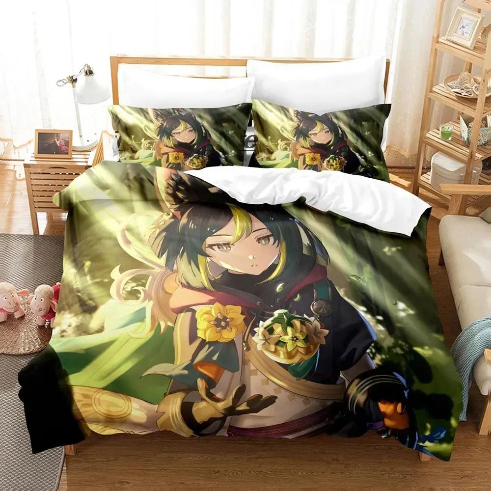 Kawaii Genshin Impact Tighnari Duvet Cover for Boys Bedroom Single Twin Full Queen King Size  Quilt Cover Pillowcase
