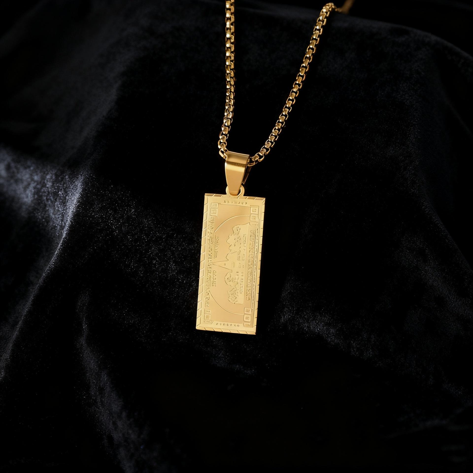 European and American Hip Hop Jewelry Rich Dollar Small Bill Pendant Men s Necklace 60CM
