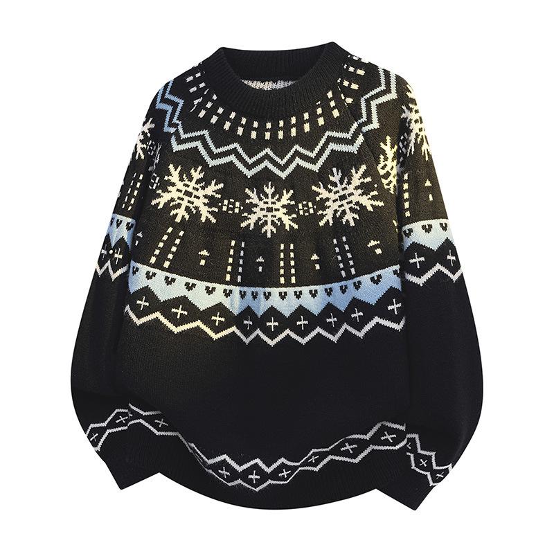 Pullovers Long Sleeves Sweaters Unisex Sweater Paragraph Autumn Winter Retro Floral Pattern Loose Round Neck Design Sense of The Bottoming Knitwear