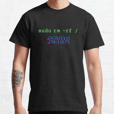 Sudo rm -rf GAME OVER Linuxový příkaz geek nerd terminál ubuntu Počítač 100% Bavlna Oblečení potištěné Tričko nadměrné velikosti pro muže