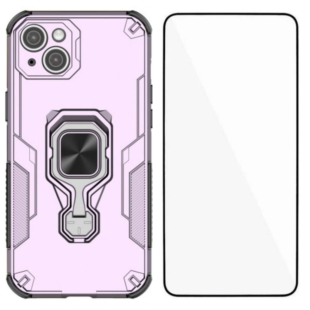 For iPhone 14 Phone Case WANLONFENG PC TPU Back Cover Kickstand with Tempered Glass