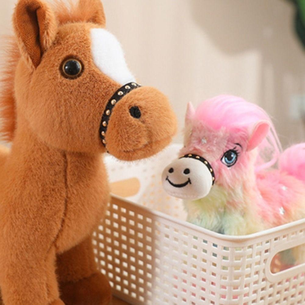 Fluffy Tail Pony Plush Toys Long Mane Cartoon Horse Stuffed Toy  Easter Gifts