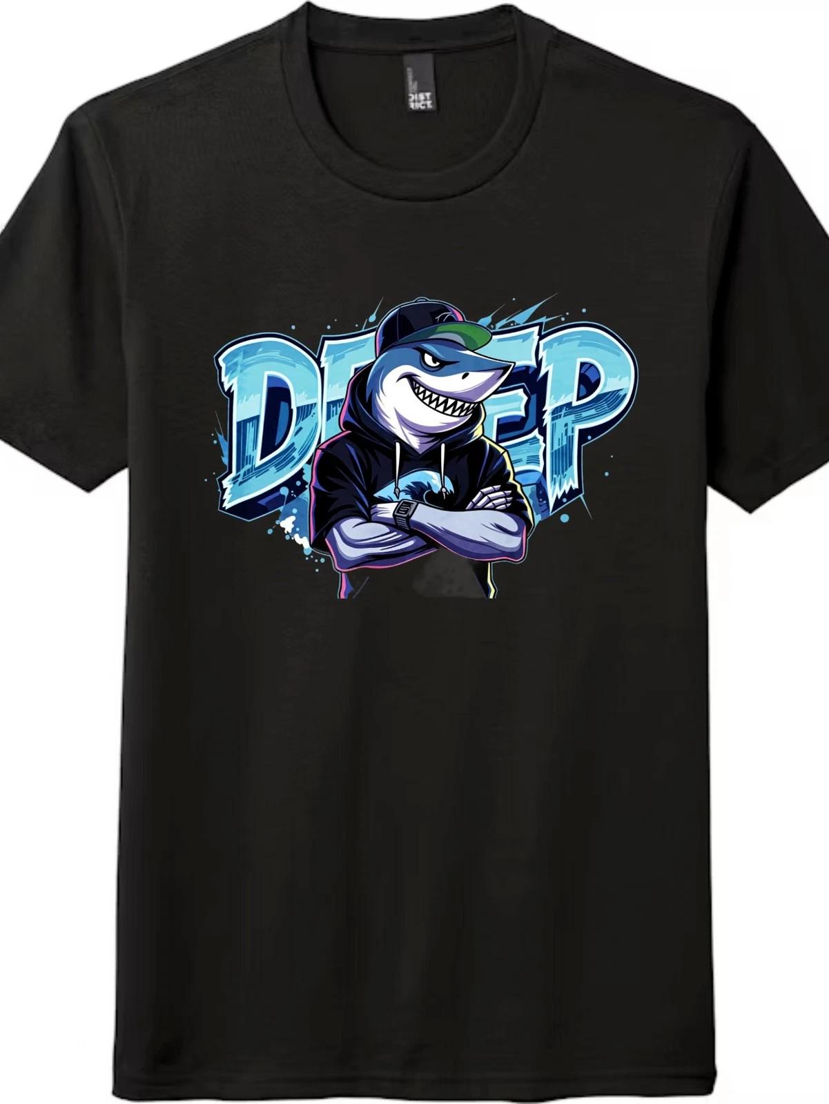 Cool Deep Hip-Hop Shark Graphic Unisex Streetwear T-Shirt XS