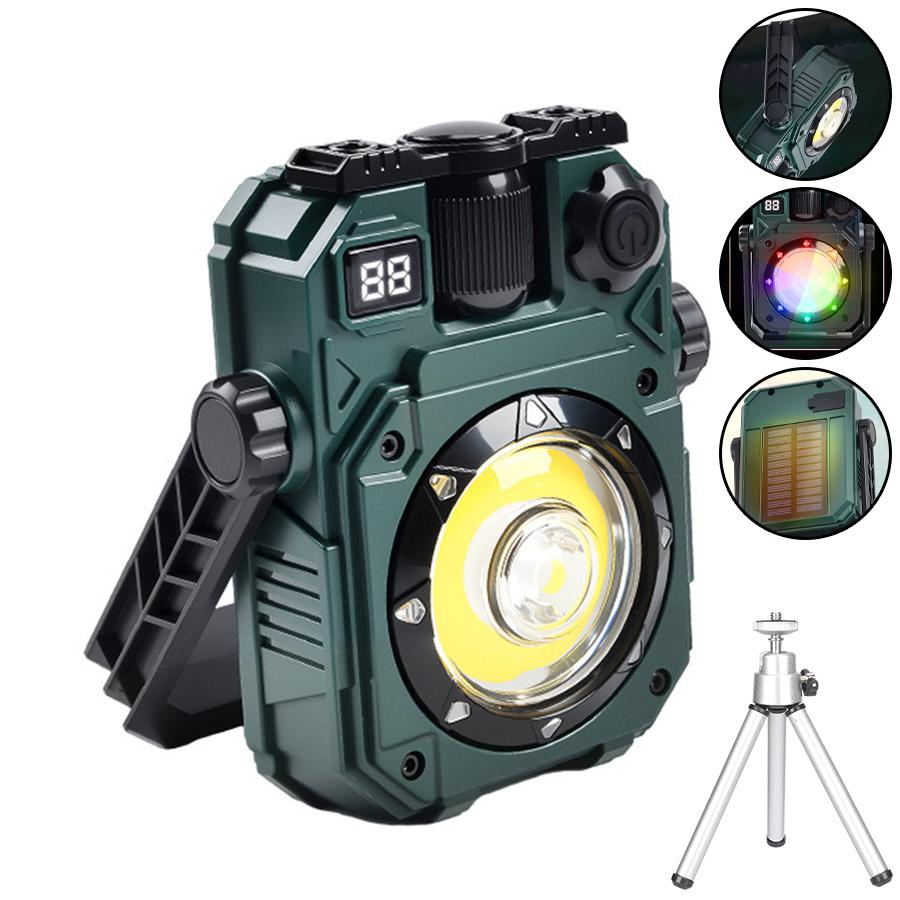 Solar COB LED Camping Light USB Rechargeable Lamp Outdoor Portable Magnetic Flashlight 5mode Torch Emergency Lantern with Hook