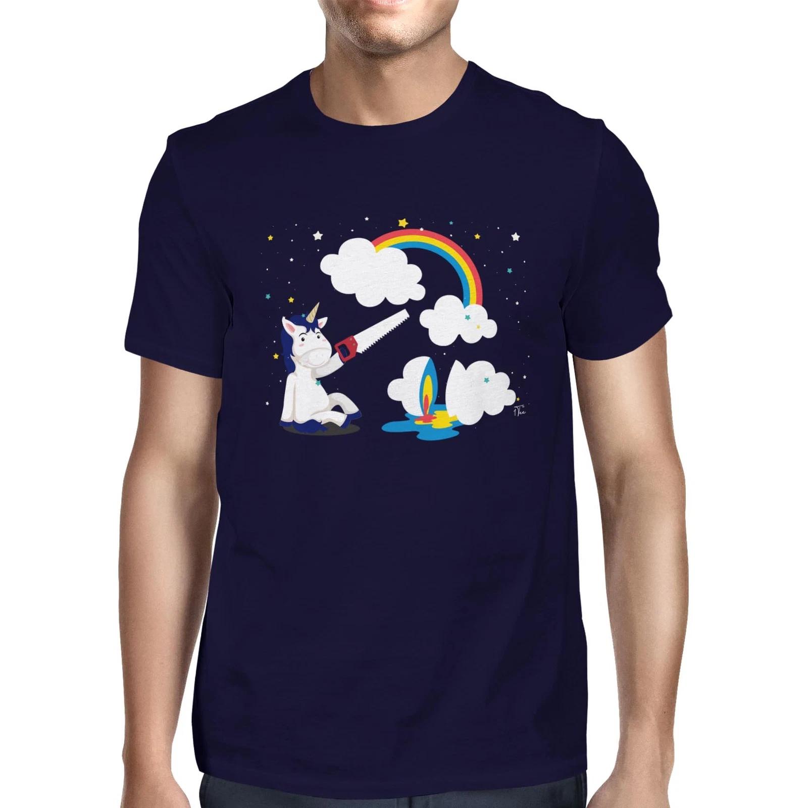 1Tee Mens Unicorn with Saw to Cloud T-Shirt L